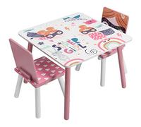 EUGAD 1 Table et 2 chaises Ensemble pour Enfants en MDF et Bois pin,Rose