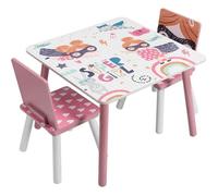EUGAD 1 Table et 2 chaises Ensemble pour Enfants en MDF et Bois pin,Rose