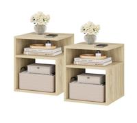EUGAD 2 x Table de Chevet, 35x35x41,5cm, en Bois d'Ingénierie, Chêne Clair | avec 3 Compartiments Ouverts, au Design Simple