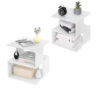 EUGAD 2 x Table de Chevet, 40x40x43,5cm, Blanc | avec 2 Étagères, pour Salon, Chambre à Coucher