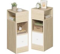 EUGAD 2 x Table de Chevet Étroite, 25x30x66cm, en Aggloméré, Chêne Clair | avec 2 Compartiments Ouverts et 1 Tiroir, pour Chambre à Coucher, Salon