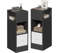EUGAD 2 x Table de Chevet Étroite, 25x30x66cm, en Bois Composé, Gris foncé | avec 2 Compartiments Ouverts et 1 Tiroir, pour Chambre à Coucher, Salon