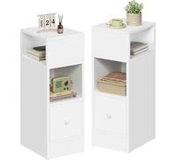 EUGAD 2x Table de Chevet Étroite,Meuble de Rangement Compacte,avec 2 Compartiments Ouverts et 1 Tiroir,25x30x66cm,Blanc 0179ZZ-2