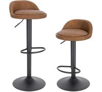 EUGAD 2x Tabouret de Bar en Similicuir, Tabouret de Comptoir Hauteur Réglable 61-82cm, avec Dossier et Repose-Pieds,Brun