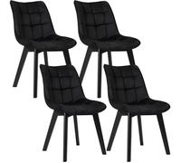 EUGAD 4x Chaises de Salle à Manger, Velours Assise Bois Pieds, pour Cuisine, Chambre, Salon, Noir 0656BY-4