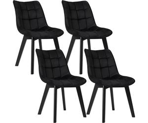 EUGAD 4x Chaises de Salle à Manger, Velours Assise Bois Pieds, pour Cuisine, Chambre, Salon, Noir 0656BY-4