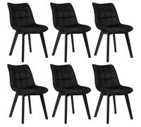 EUGAD 6 X Chaises Salon à Manger Pieds en Bois et Surface en Velours ,Chaises de Salle à Manger Noir