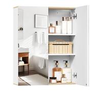 EUGAD Armoire de Salle de Bain avec Miroir, Meuble, Armoire Murale avec Étagères Réglables, Blanc et Chêne Clair 60x20x75cm (LxPxH)