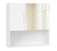 EUGAD Armoire Murale de Salle de Bain avec Miroir Meuble de Toilette Placard de Rangement avec Porte Étagère Réglable en MDF Blanc 54x15x55cm