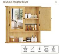 EUGAD Armoire Murale de Salle de Bain avec Miroir, Placard de Rangement avec 2 Portes, Bambou, 56x14x58cm, 0151WY