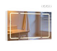 EUGAD Armoire Murale Salle de Bain, avec Miroir LED, Éclairage Tactile 3 Couleurs, Meuble WC Suspendu avec 3 Portes, Étagère Réglable, Crochets à Bijoux, Blanc, Moderne (100x60x14,5cm)