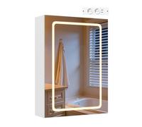 EUGAD Armoire Murale Salle de Bain, avec Miroir LED, Éclairage Tactile 3 Couleurs, Meuble WC Suspendu avec 1 Porte, Étagère Réglable, Crochets à Bijoux, Blanc, Moderne, 50x14,5x70 cm