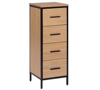 EUGAD Armoire Salle de Bain, Placard avec 4 Tiroirs Étagés, Meuble Colonne sur Pied, Commode de Rangement en Bois Artificiel et MDF Couleur Bois, Cadre en Métal Noir, 30x30x82cm