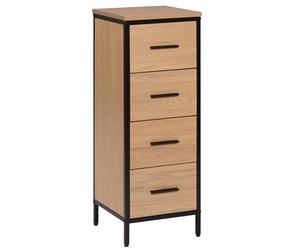 EUGAD Armoire Salle de Bain, Placard avec 4 Tiroirs Étagés, Meuble Colonne sur Pied, Commode de Rangement en Bois Artificiel et MDF Couleur Bois, Cadre en Métal Noir, 30x30x82cm