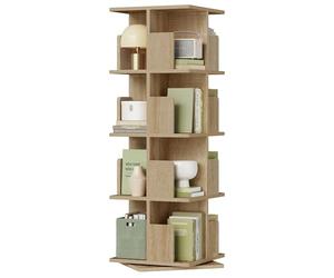 EUGAD Bibliothèque Rotative à 4 Niveaux, 39.5x39.5x128 cm, Chêne Clair | Étagère Livre Colonne Tournante, Moderne pour Salon, Bureau, Chambre