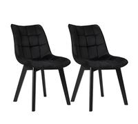 EUGAD Chaises de Salle à Manger Lot de 2,Noir | Chaise de Cuisine, Revêtement en Velours, Pieds en Bois Massif