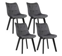 EUGAD Chaises de Salle à Manger Lot de 4,Gris foncé | Chaise de Cuisine, Revêtement en Velours, Pieds en Bois Massif