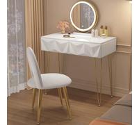 EUGAD Coiffeuse avec Miroir, Lumière LED, Tabouret en Velours, 2 Tiroirs | Luminosité Réglable, Montage Rapide, Plateau Brillant 80x40 cm, Table Maquillage, Style Moderne pour Chambre, Blanc + Doré
