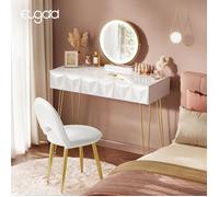 EUGAD Coiffeuse pré-assemblé - avec chaise en Velours - Table de Maquillage - Miroir LED Réglable - Blanc+Doré