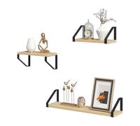 EUGAD Étagère Murale, Étagère Flottante, Lot de 3, Étagère Rangement, Décoration Murale,Style Industriel, Noir + Chêne Clair