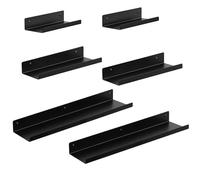 EUGAD Étagère Murale, Lot de 6, Tablette Murale, Étagère Flottante, Étagère Suspendue en Métal, Style Industriel, pour Salon, Cuisine, Chambre,Noir