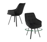 EUGAD Lot de 2 Chaises Pivotantes,Noir | Chaise de Cuisine avec Dossier et Accoudoirs,Assise Rembourée,Velours,Pieds en Métal,pour Chambre,Salon