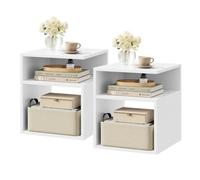 EUGAD Lot de 2 Tables de Chevet, 35x35x41,5cm, en Bois d'Ingénierie, Blanc | avec 3 Compartiments Ouverts, au Design Simple