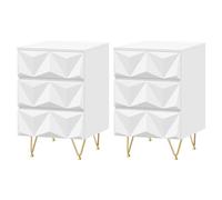 EUGAD Lot de 2 Tables de Chevet, 40x40x62,5cm, Blanc + Doré | avec 3 Tiroirs à Effet 3D, au Design Moderne, pour Salon, Chambre à Coucher