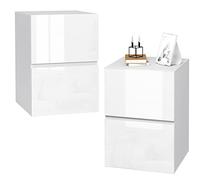 EUGAD Lot de 2 Tables de Chevet avec 2 Tirroirs Brillants, Tables de Nuit, 40x40x58cm, Moderne, pour Chambre, Salon, Coin, Blanc, 0182ZZ-2