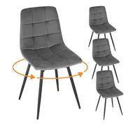 EUGAD Lot de 4 Chaises Pivotantes, Gris Foncé | en Velours, avec Dossier, Assise Rembourrée, Pieds en Métal, pour Salle à Manger, Chambre, Salon