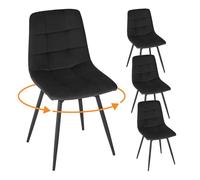 EUGAD Lot de 4 Chaises Pivotantes, Noir | en Velours, avec Dossier, Assise Rembourrée, Pieds en Métal, pour Salle à Manger, Chambre, Salon