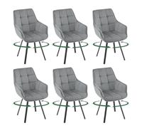 EUGAD Lot de 6 Chaises Pivotantes,Gris Foncé | Chaise de Cuisine avec Dossier et Accoudoirs,Assise Rembourée,Velours,Pieds en Métal,pour Chambre,Salon