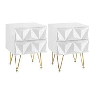EUGAD Lots de 2 Tables de Chevet, 40x40x53 cm, MDF et Métal, Blanc + Doré | avec 2 Tiroirs à Effet 4D, Design Moderne, pour Chambre à Coucher, Salon
