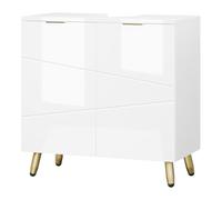EUGAD Meuble/Armoire Salle de Bain, Meuble sous Vasque, avec Étagère Réglable et Portes, en MDF, Blanc Brillant, 60x30x60cm