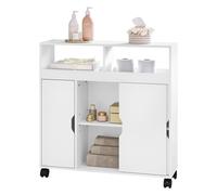 EUGAD Meuble de Rangement Mobile, Chariot Étroit sur roulettes, Meuble WC avec Portes et Compartiments Ouverts, Petite Étagère d'Appoint pour Salle de Bain, Cuisine, 70x20x71,5cm, Blanc