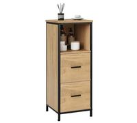 EUGAD Meuble de Salle de Bain avec 2 Tiroirs, Étagère de Rangement sur Pied, avec 1 Compartiment Ouvert, pour Chambre, 30x30x80cm, Noir+Chêne Clair
