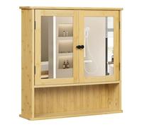 EUGAD Meuble de Salle de Bain Suspendu avec Miroir et Portes en Bambou, Armoire Peu encombrante avec étagère réglable, boîte Murale avec Compartiment Ouvert, 56 x 14 x 58 cm