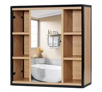 EUGAD Meuble Salle de Bain Mural avec Miroir Armoire Salle de Bain Rangement Armoire de Toilette, 6 Compartiments Ouverts, Étagères Réglables, en Bois d’Ingénierie et Métal, 60x58x16 cm