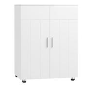 EUGAD Meuble Salle de Bain Placard sur Pied, Armoire d’Entrée avec 2 Portes, Étagères Réglables, 3 Compartiments en MDF Blanc