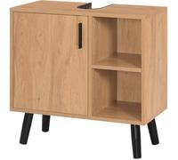 EUGAD Meuble sous Lavabo 60x30x60cm, Armoire sous Vasque avec Cloison, Chêne Clair et en Métal Noir, 0158WY