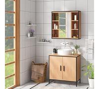 EUGAD Meuble sous Lavabo + Armoire Miroir 60cm, étagères réglables, Bois | Meuble sous lavabo 60cm + miroir mural. Rangement spacieux. Étagères réglables (3.2cm). Bois E1, cadre inox, pieds surélevés