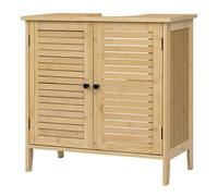 EUGAD Meuble sous Lavabo Salle de Bain en Bambou, Meuble sous Vasque, avec Découpe pour Siphon 20x23 cm, Portes à Lames et Étagère Réglable, 60x30x60 cm