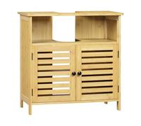 EUGAD Meuble sous Lavabo Salle de Bain, Meuble Salle de Bain en Bambou, avec Portes à Lamelles et 1 Compartiment Ouvert, Étagère Réglable, 60x30x60 cm