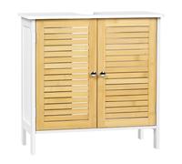 EUGAD Meuble sous Lavabo Salle de Bain, Meuble Salle de Bain Rangement, avec Portes en Bambou, Étagère Réglable, Couleur Bambou+Blanc, 60x30x60cm