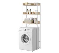 EUGAD Meuble WC, Étagère Machine à Laver, à 3 Niveaux, au-Dessus des Toilettes, Gain d'Espace, pour Salle de Bain, Buanderie, en Bois d'Ingénierie et Métal, Chêne Clair + Blanc, 67x25x166,5cm
