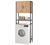 EUGAD Meuble WC, Meuble Machine à Laver, Style Industriel, Bois d'ingénierie+Métal, Noir+Chêne, 64,5x27x170cm