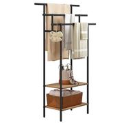 EUGAD Porte Serviette Salle de Bain, Porte Serviette sur Pied, à 3 Niveaux, avec 2 Étagères, Métal Noir+Bois d'Ingénierie en Chêne, 68x28x116,5 cm