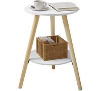 EUGAD Table Basse Ronde,Table d'Appoint à 2 Étages,Table de Chevet Blanche,Bout de Canapé,en Bois Massif et MDF,38x38x55cm E0AG0081