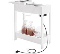 EUGAD Table Basse, Table d'Appoint avec Station de Charge, Table de Chevet avec Prise, 2 Ports USB, 2 Prises, Blanc E0AG0079