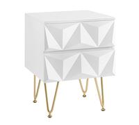 EUGAD Table de Chevet, 40x40x53 cm, MDF et Métal, Blanc + Doré | avec 2 Tiroirs à Effet 3D, Design Moderne, pour Chambre à Coucher, Salon